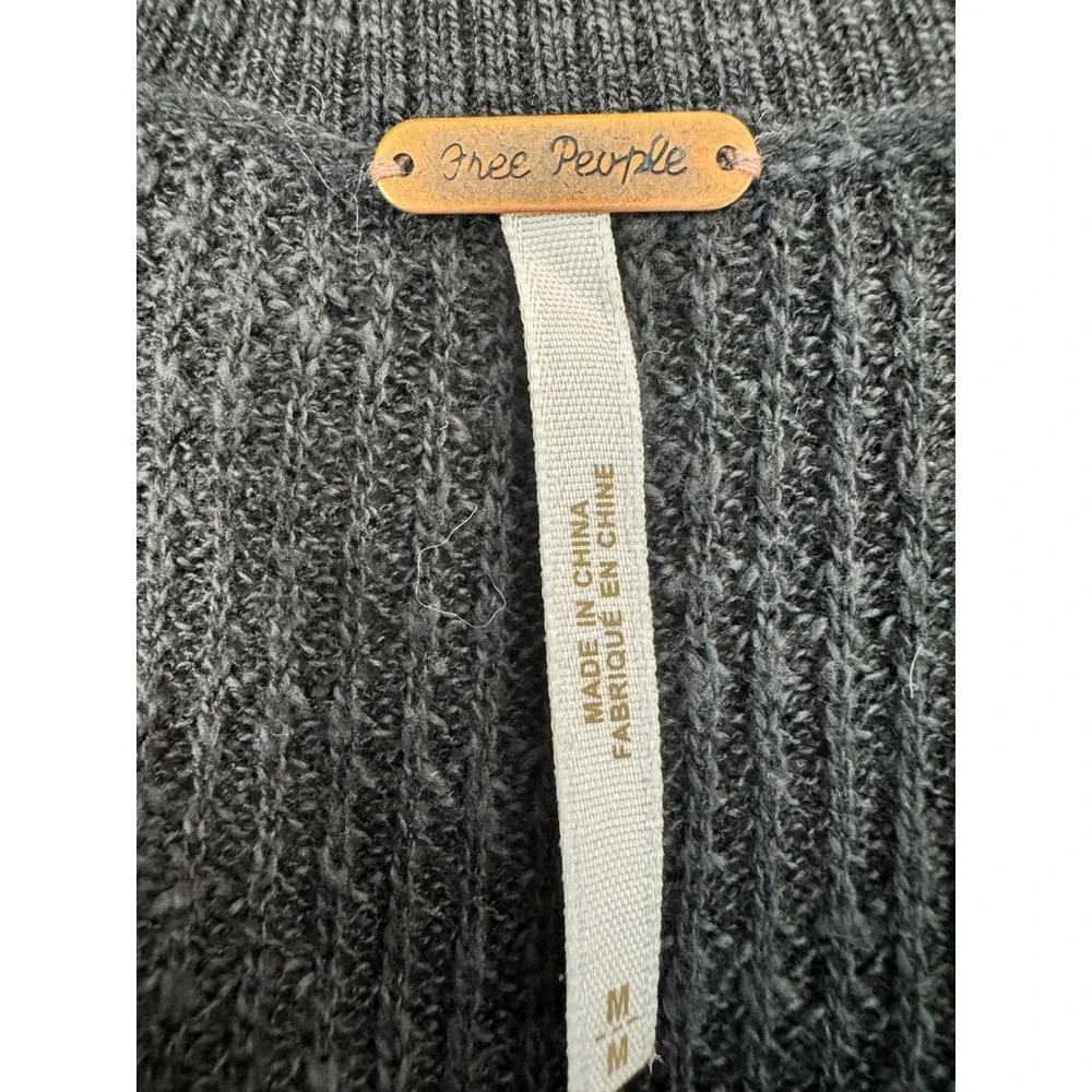 Free People Charcoal Gray Longline Button Front Cardigan Sweater Womens Medium